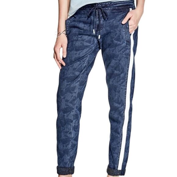 GUESS Women's Serena Peg Leg Track Pant Sz XS Drawstring Striped Casual Elastic - Picture 1 of 7